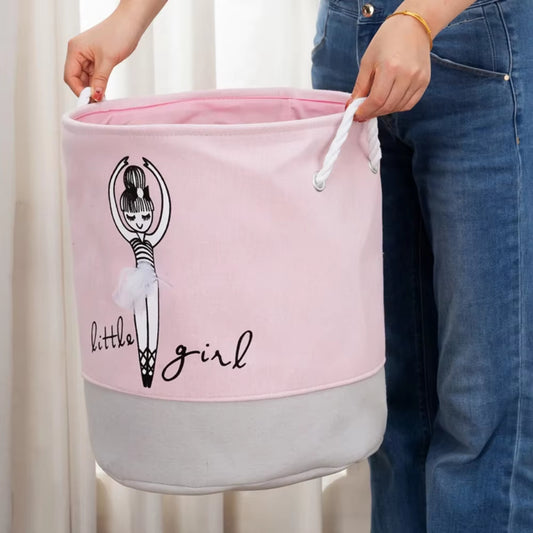 Collapsible Pink Bow Baby Girl Laundry Bakset with Handles Canvas Storage Basket for Toy Clothes Bedroom Nursery Laundry Hamper