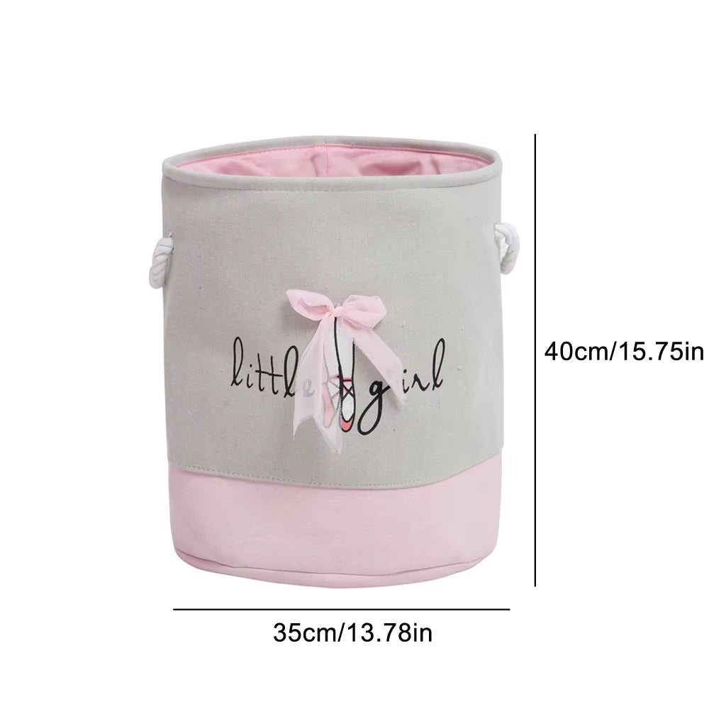 Collapsible Pink Bow Baby Girl Laundry Bakset with Handles Canvas Storage Basket for Toy Clothes Bedroom Nursery Laundry Hamper