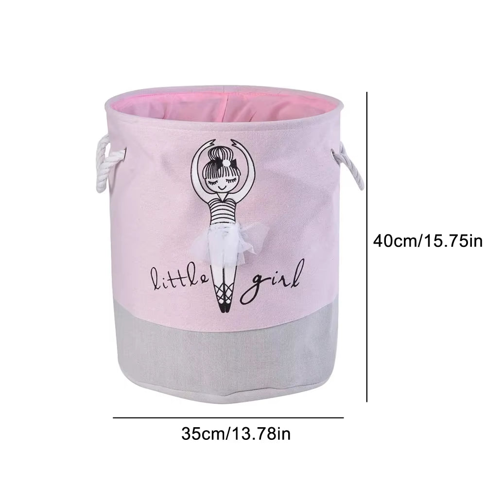 Collapsible Pink Bow Baby Girl Laundry Bakset with Handles Canvas Storage Basket for Toy Clothes Bedroom Nursery Laundry Hamper