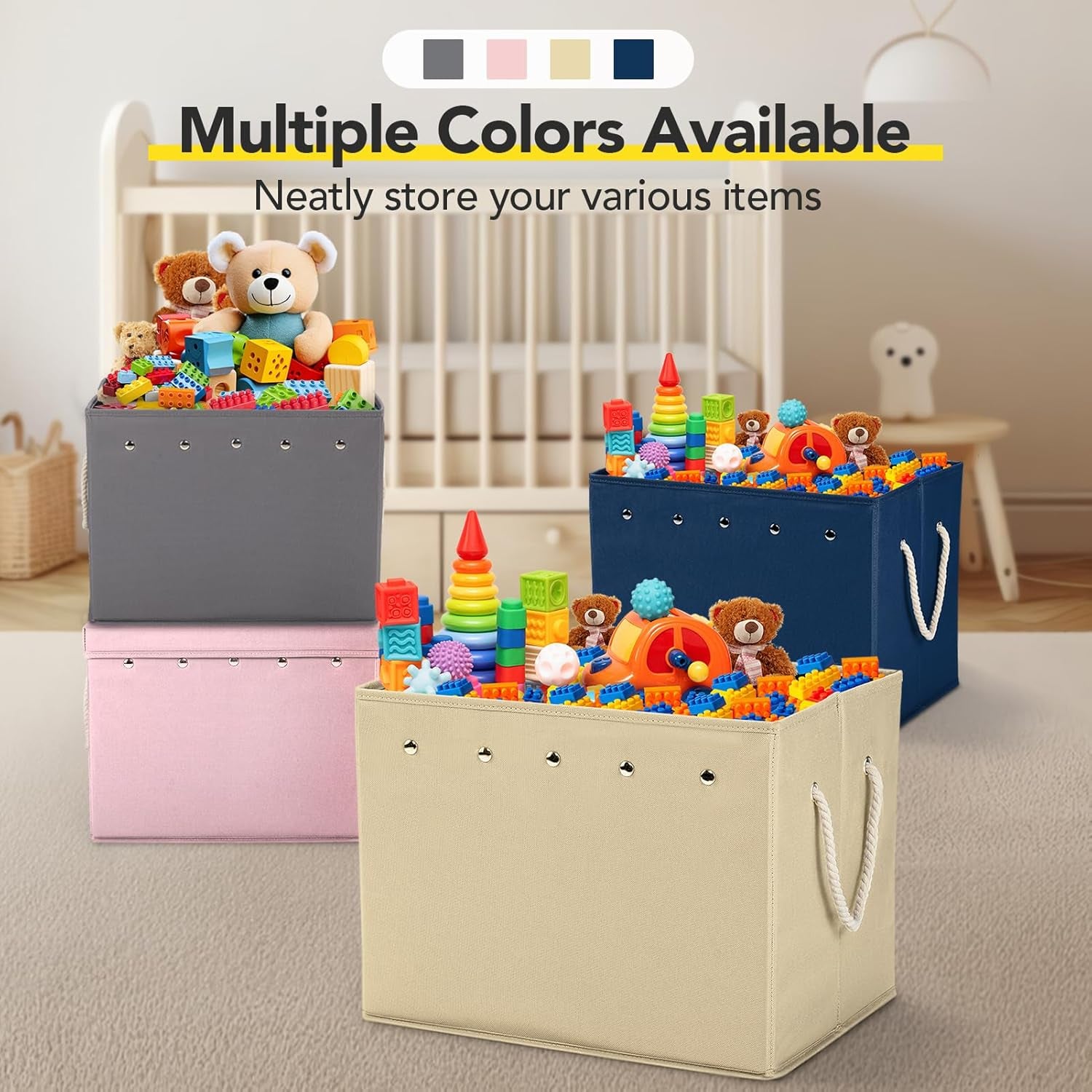 Kids Toy Box Chest Storage with Lid and Big Play Mat for Boys and Girls,Collapsible Fabric Toy Building Bricks Storage Container Organizer Bin with Rug for Playroom and Nursery Organization